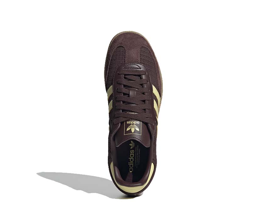 Adidas Samba OG Shadow Brown détail — tige cuir et empiècement T-toe