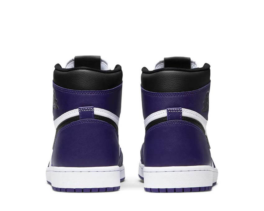 Air Jordan 1 Retro High OG Court Purple détail — swoosh cuir