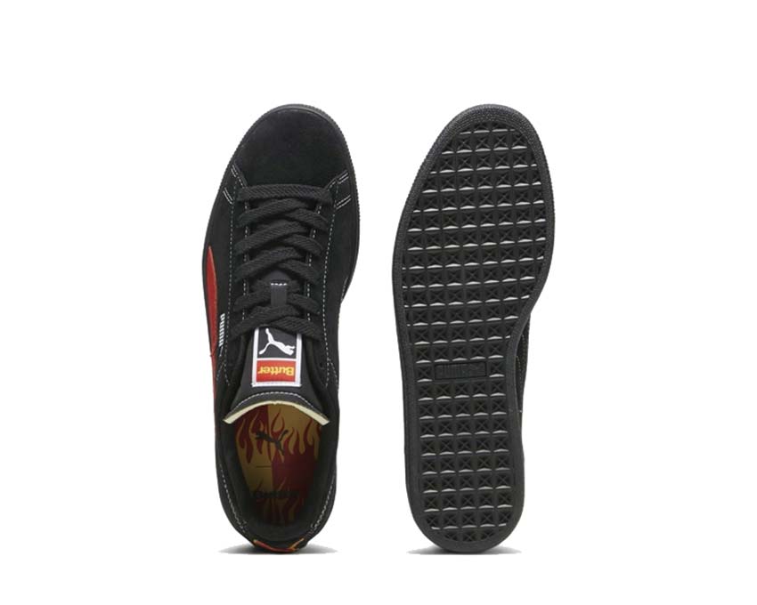 Puma X Butter Goods Suede Classic Black Red sole — flat vulcanized sole