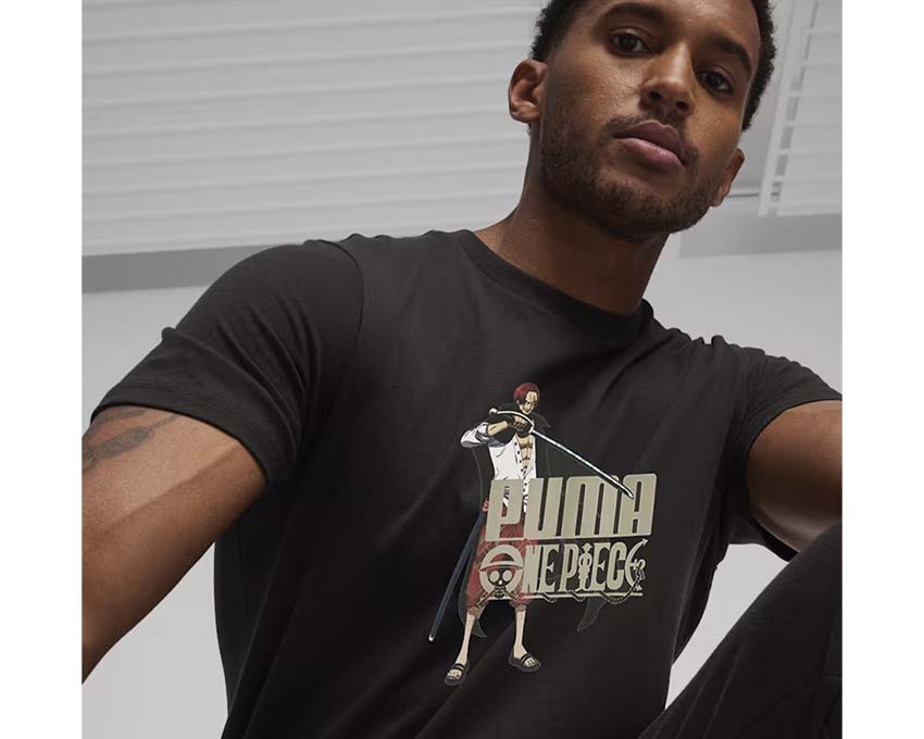 Puma x One Piece Tee Black détail — détail imprimé One Piece Puma