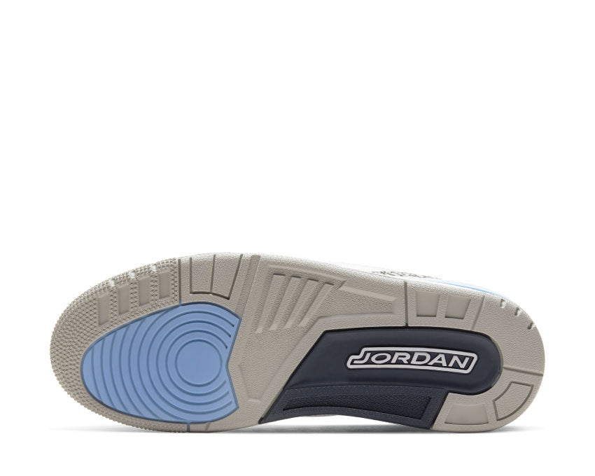 Jordan Air Jordan 3 Retro UNC White Valor Blue Tech Grey — back view white and grey