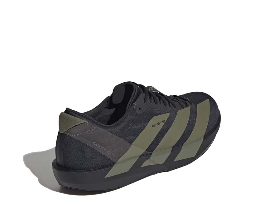 Adidas Adizero Adios 9 Focus Olive dettaglio — tomaia mesh Core Black e Focus Olive