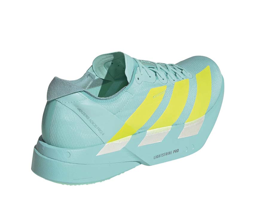 Adidas Adizero Adios Pro 4 Flash Aqua vista laterale — ammortizzazione Lightstrike Pro