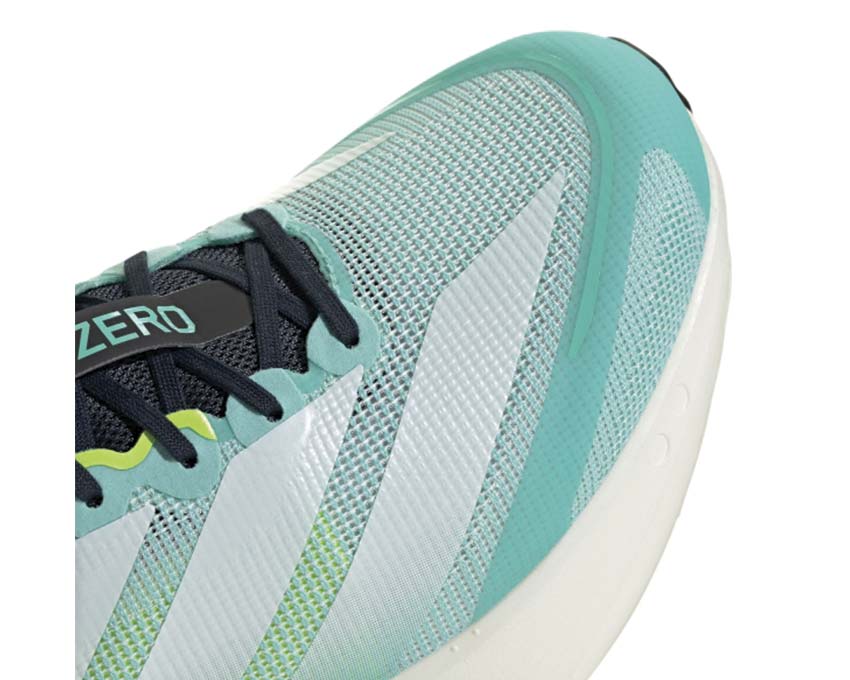 Adidas Adizero Boston 13 Flash Aqua vue latérale — tige transparente