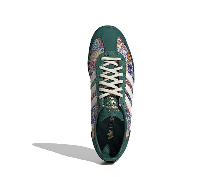 Adidas SL 72 OG x Liberty London detalle — bordado floral y parte superior Collegiate Green