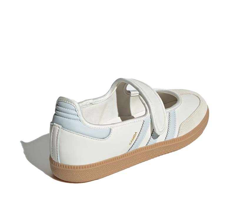 Adidas Samba Jane Cloud White dettaglio — ricamo Halo Blue Cloud White linguettino