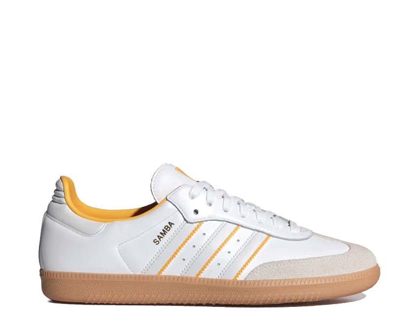 Adidas Samba OG White Crystal White Yellow — sneaker homme cuir blanc détails jaunes
