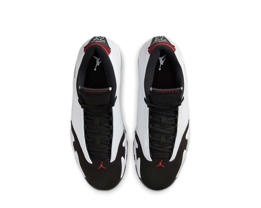 Air Jordan 14 Retro Black Toe White — vista frontal unisex Jordan 14