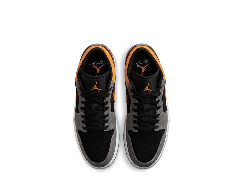Jordan Air Jordan 1 Low SE Black Vivid Orange LT Graphite Detail — zweifarbiger Lederschaft