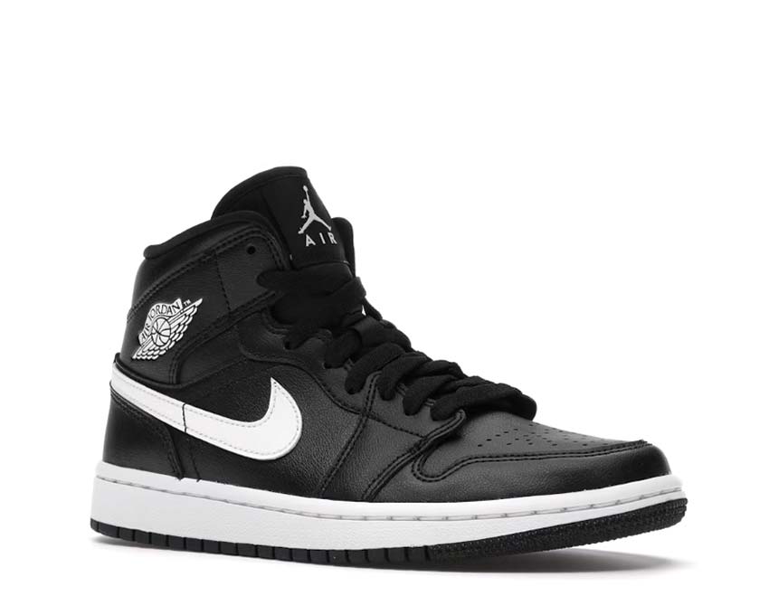 Jordan Air Jordan 1 Mid W Black White vista lateral — cuero liso