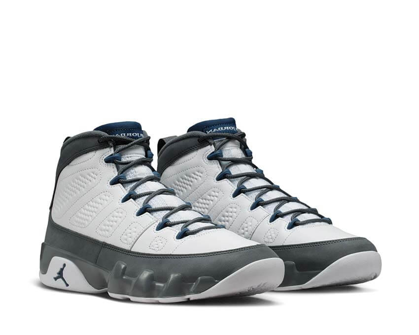 Air Jordan 9 Retro Flint Grey semelle — semelle Air visible Jordan 9 grise