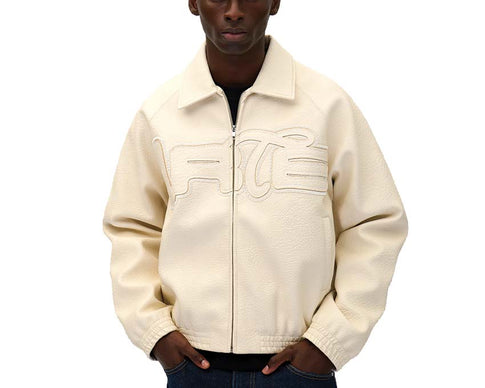 Arte Big Logo Leather Jacket Cream — chaqueta de cuero unisex gran logo streetwear