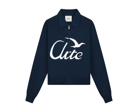 Arte Bird Logo Knit Navy — pull unisexe tricot logo oiseau
