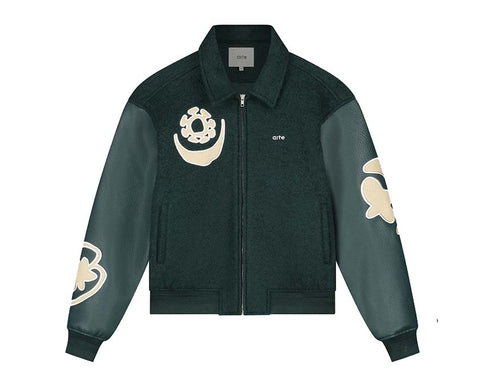 Arte Varsity Jacket Green — veste unisexe style universitaire vert streetwear