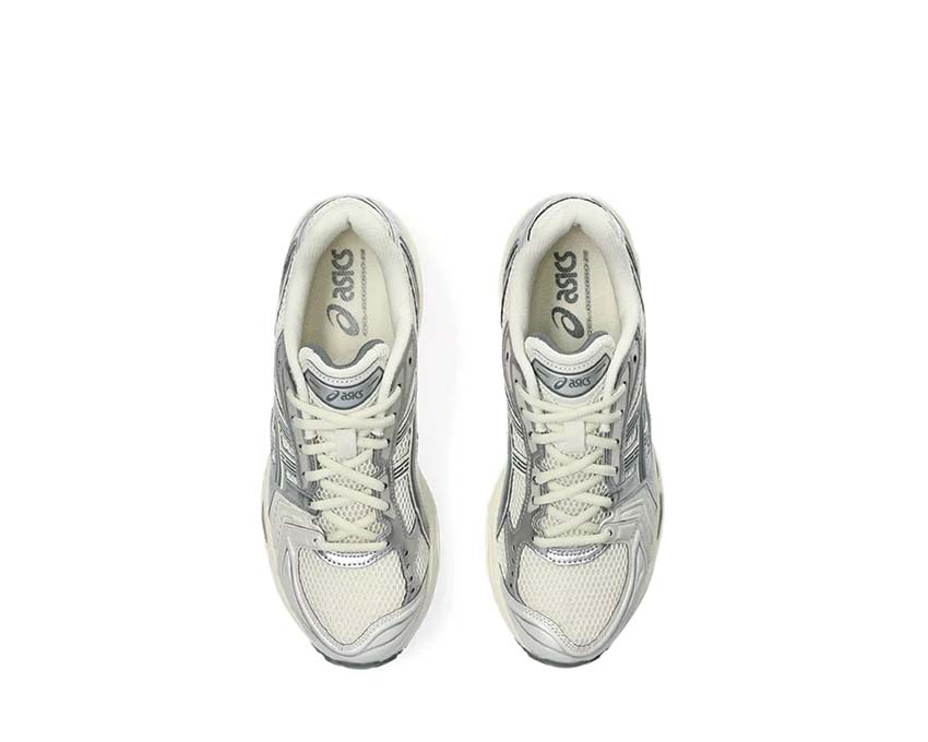 Asics Gel Kayano 14 Birch/Dark Pewter arrière — amorti Gel talon