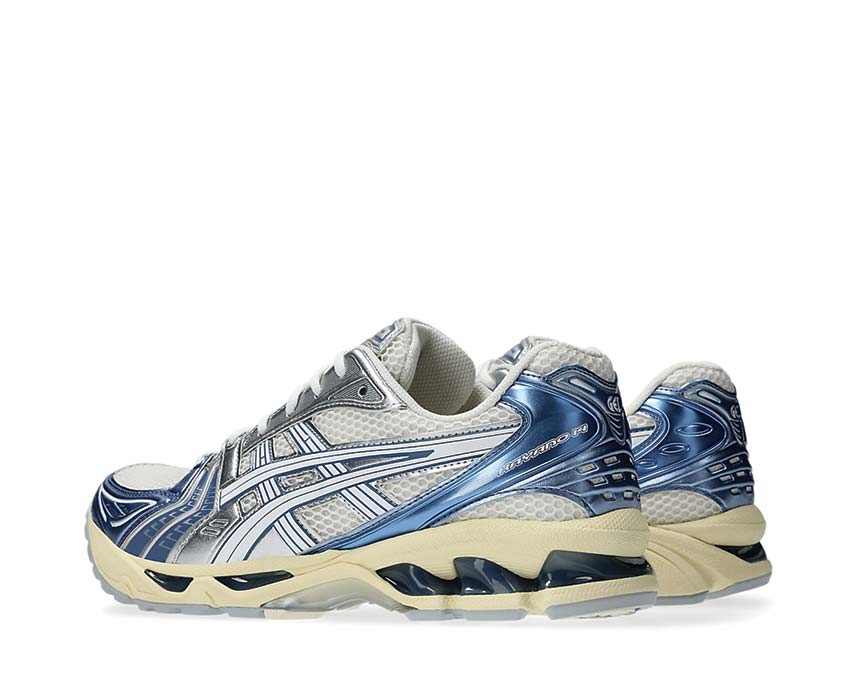 Asics Gel Kayano 14 Cream/Denim Blue sole — Gel cushioning front and rear