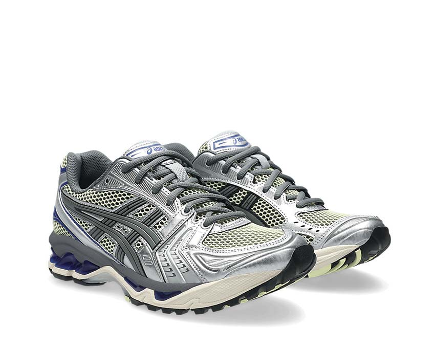 Asics Gel Kayano 14 Soft Yellow vue latérale — tige mesh vintage jaune pastel