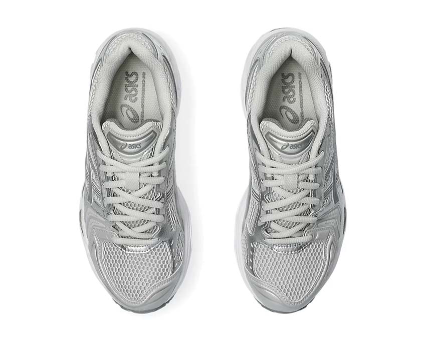 Asics Gel Kayano 14 W Cloud Grey/Clay Grey détail — cuir synthétique mesh