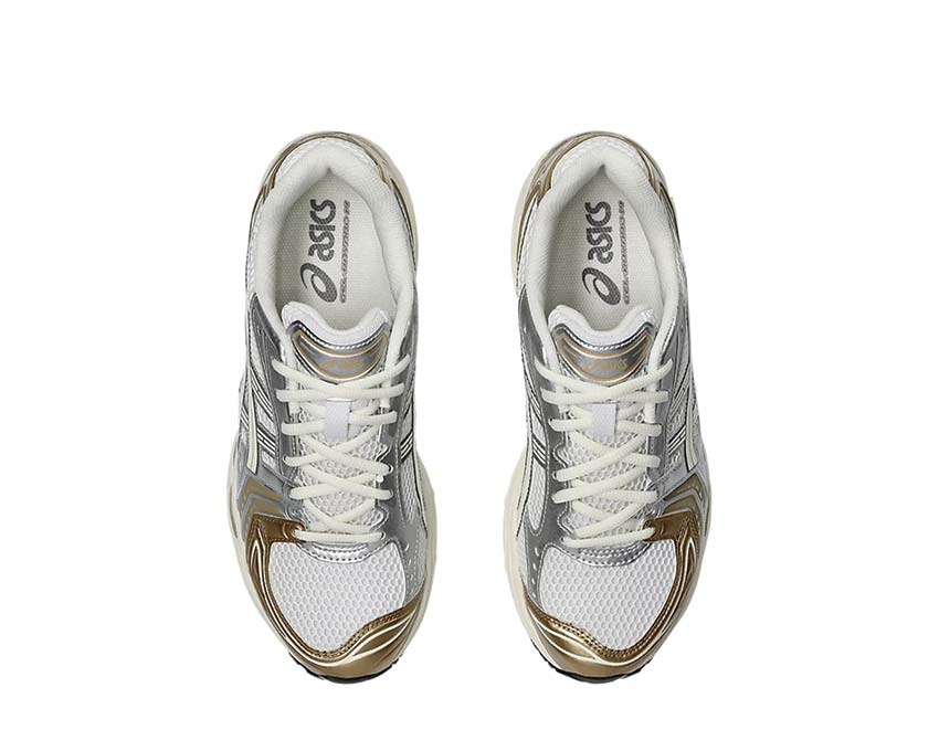 Asics Gel Kayano 14 Cream Gold détail — cuir synthétique et mesh premium