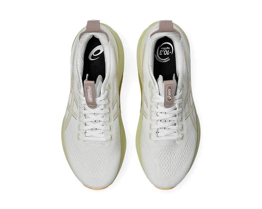 Asics Gel Kayano 32 White/Orange Glow détail — mesh structuré premium