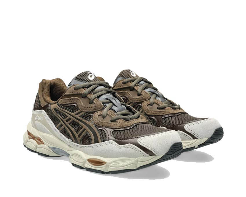 Asics Gel NYC Brown Storm vue latérale — tige mesh vintage