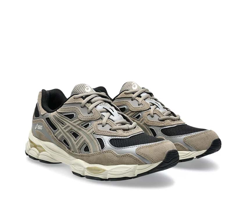 Asics Gel NYC Greige Black/Greige side view — mesh and vintage leather upper