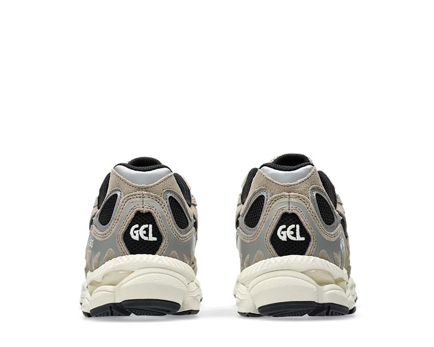 Asics Gel NYC Greige Black/Greige detail — mesh and greige leather urban style