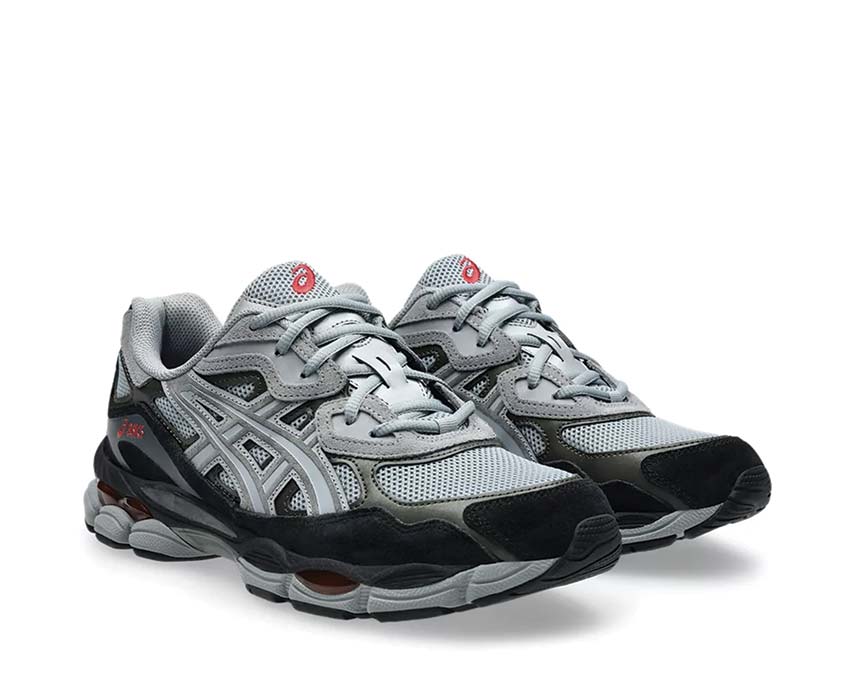 Asics Gel NYC Gravel/Black vista lateral — parte superior mesh y cuero vintage