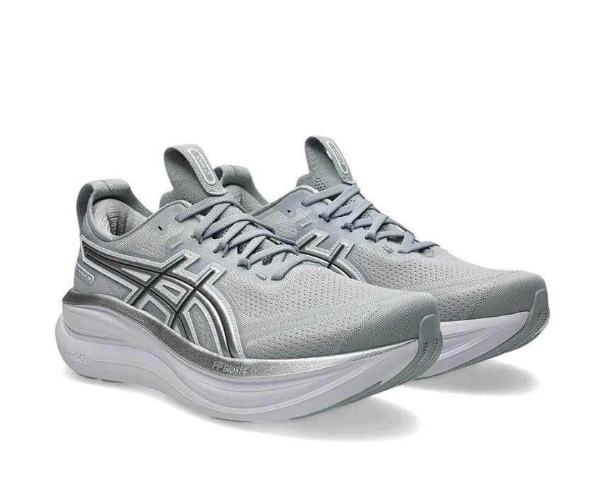 Asics Gel Nimbus 28 ATC Piedmont Grey vue latérale — mesh rétro ATC Asics