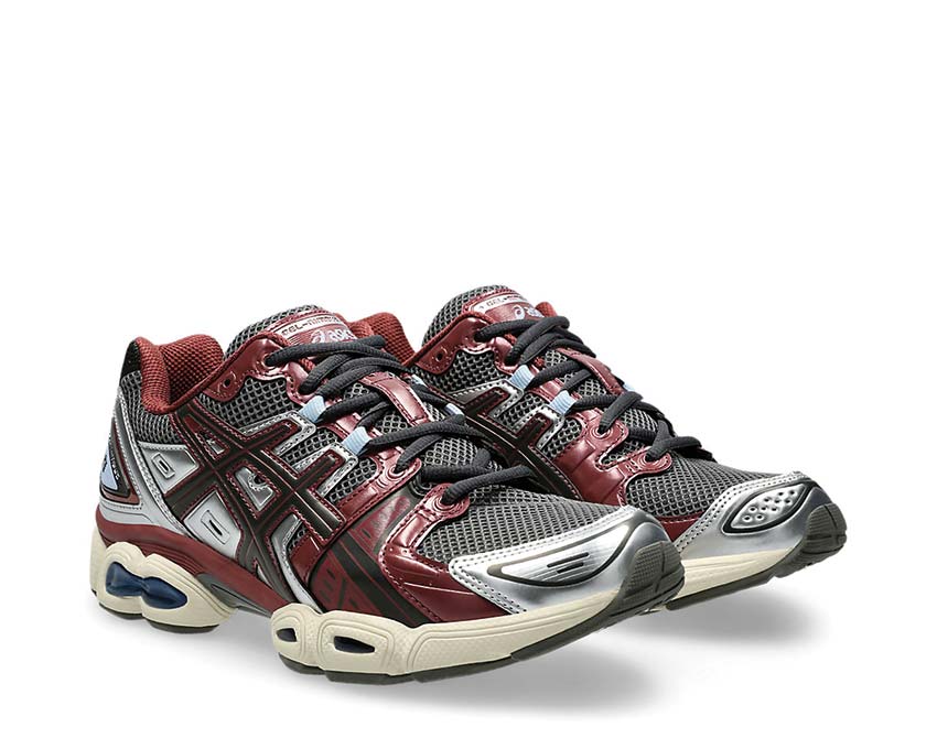 Asics Gel Nimbus 9 Truffle Grey Dark Cherry vue latérale — tige mesh homme noirfonce.eu