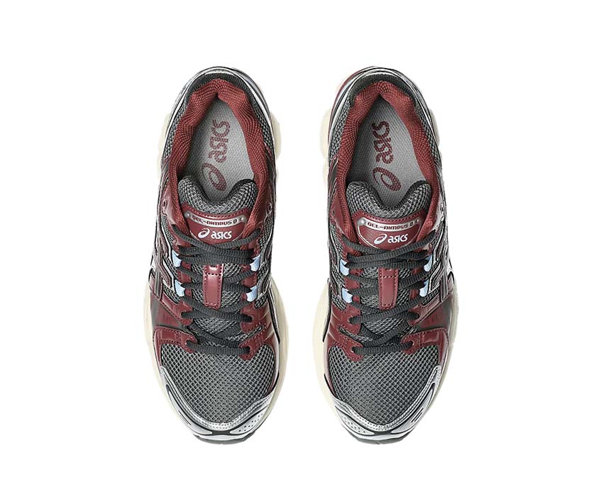 Asics Gel Nimbus 9 Truffle Grey Dark Cherry arrière — amorti GEL talon noirfonce.eu