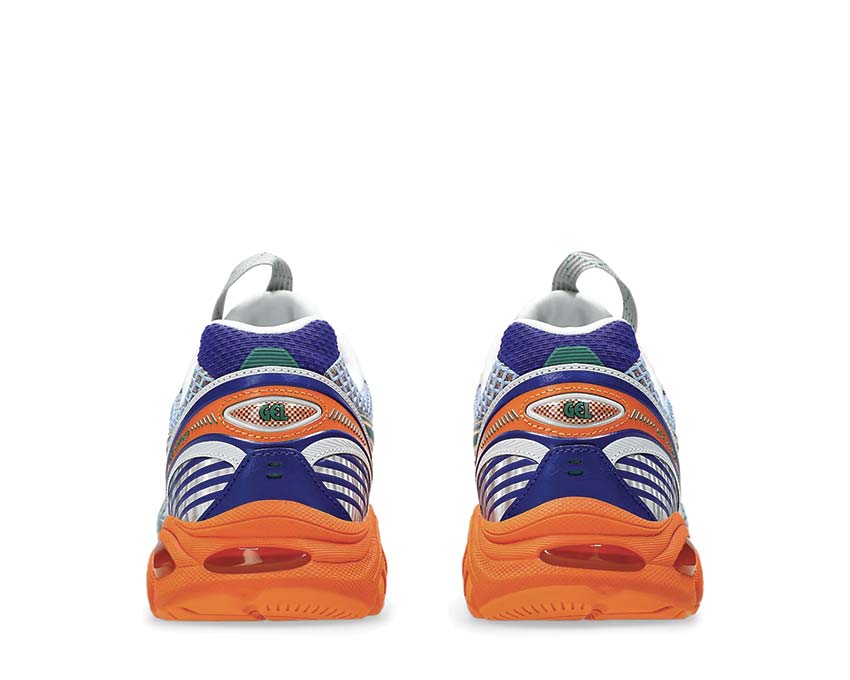 Asics UB-7 GT-2160 Kiko Kostadinov Lava Orange/Jasper Green détail — tige collaboration premium