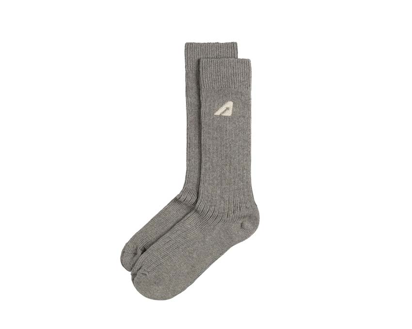 Autry Socks Knitted Cotton Grey — chaussettes tricotées coton gris logo Autry