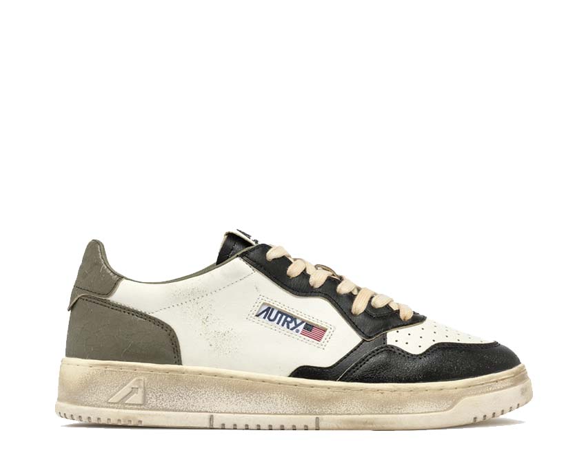 Autry Super Vintage Low White Caviar Black — sneakers homme cuir bicolore vintage premium