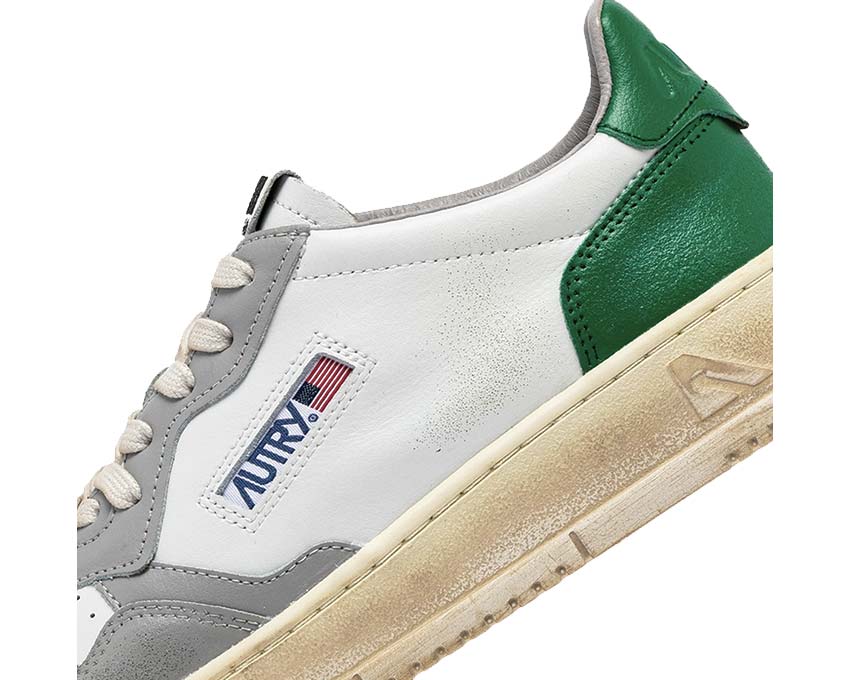 Autry Super Vintage Low Leat White Green Grey side view — tricolor