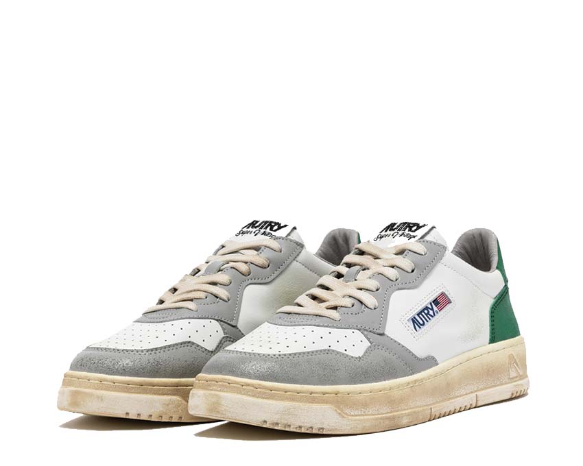 Autry Super Vintage Low Leat White Green Grey sole — gum sole