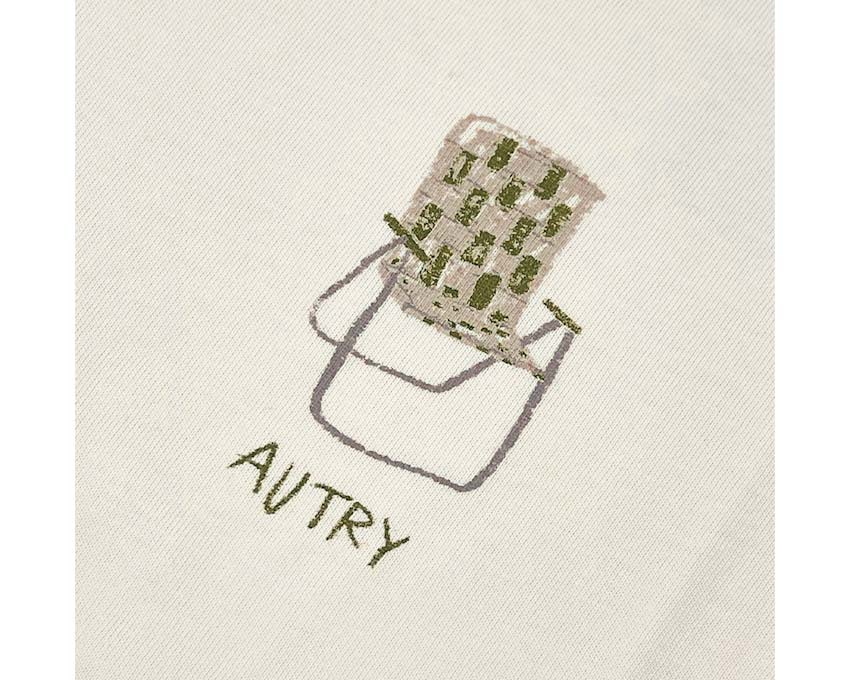 Autry T-Shirt Cotton Cream détail — broderie logo Autry crème