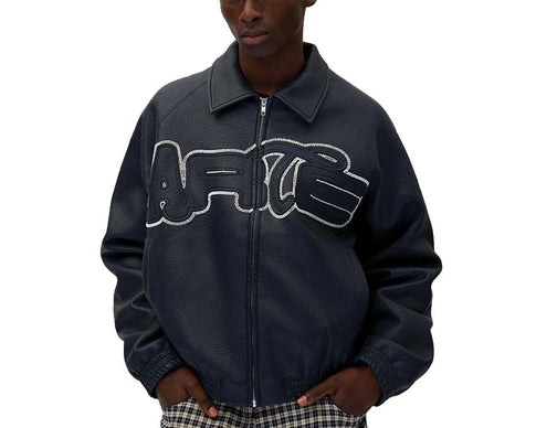 Arte Big Logo Leather Jacket Navy — chaqueta de cuero unisex gran logo navy
