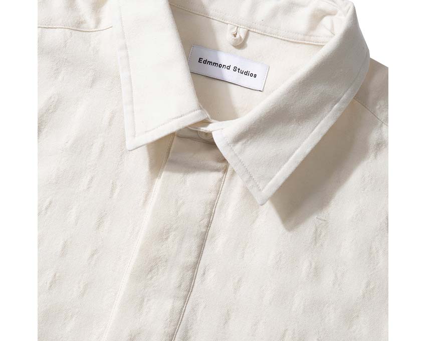 Edmmond Studios Giorgios Short Sleeve Off White detail — collar and button placket