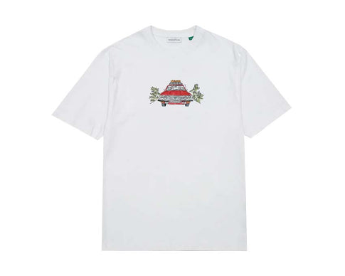 Edmmond Studios Holiday Auto White — camiseta unisex algodón estampado coche