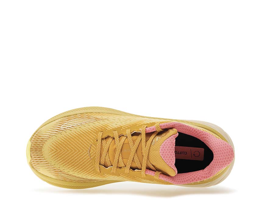 HOKA Clifton 9 GTX Varsity Yellow side view — Meta-Rocker technology