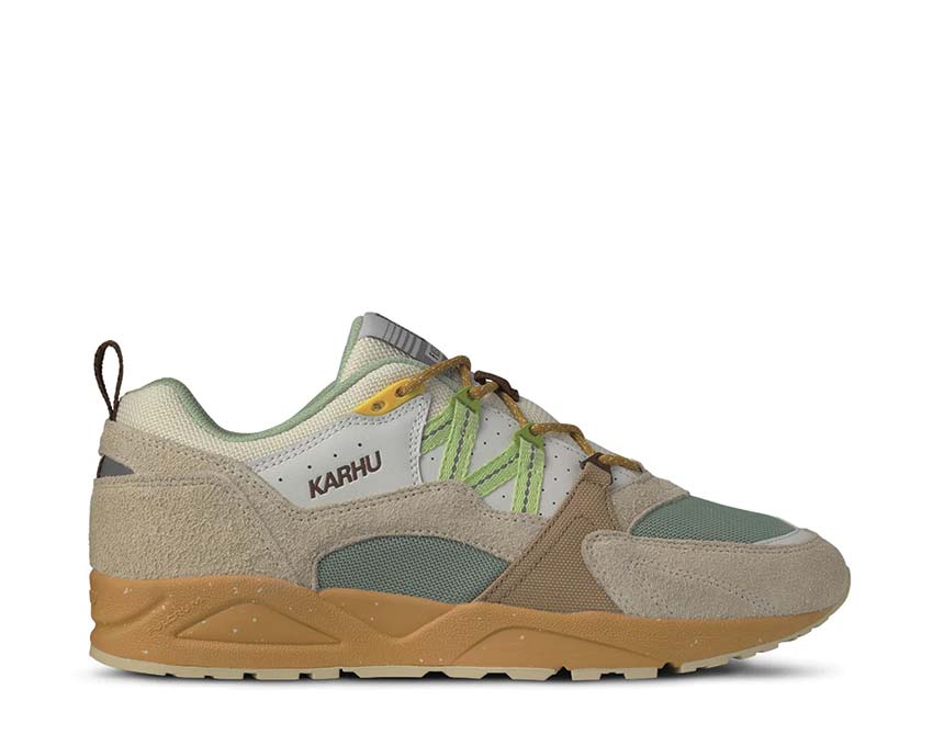 Karhu Fusion 2.0 x MÖLKKY Turtledove Shadow Lime — men's sneaker Finnish game collaboration