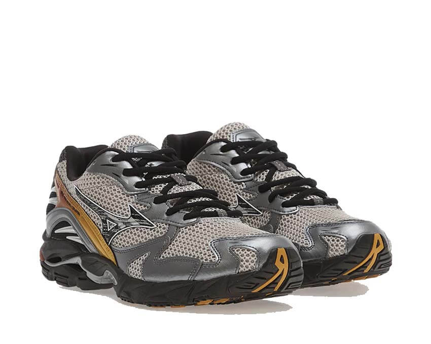 Mizuno Wave Rider 10 Harbor Mist vue latérale — technologie Wave running