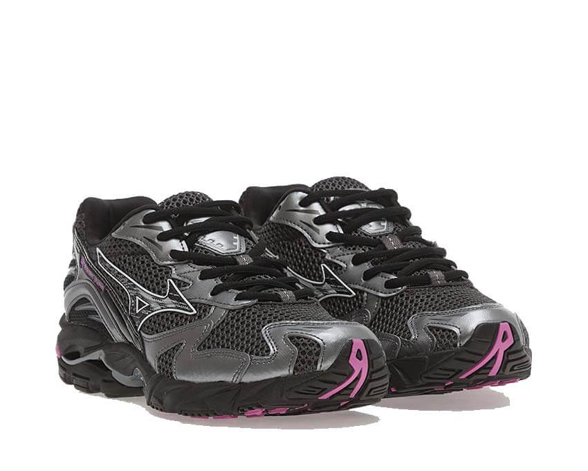 Mizuno Wave Rider 10 Black Sand vue latérale — technologie Wave