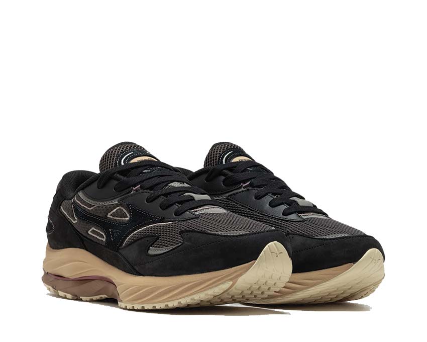 Mizuno Wave Rider β Premium Black Sand Seitenansicht — Premium-Mesh-Obermaterial