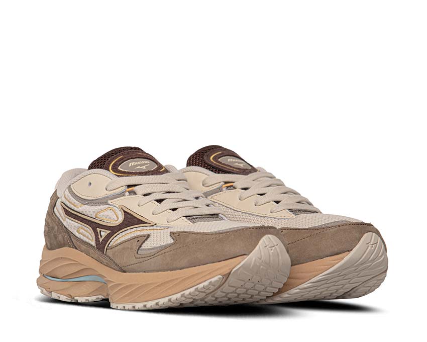 Mizuno Wave Rider β Premium Lantana vue latérale — cuir nubuck Vintage Khaki