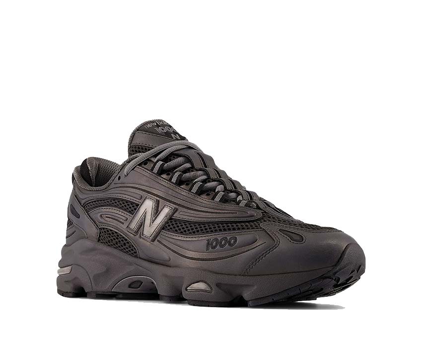 New Balance 1000 Black Metallic vue latérale — empiècements métallisés