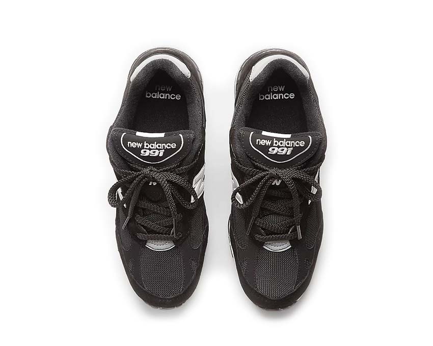 New Balance 991 Made in UK Black Silver Detail — Wildleder und Mesh Einsätze