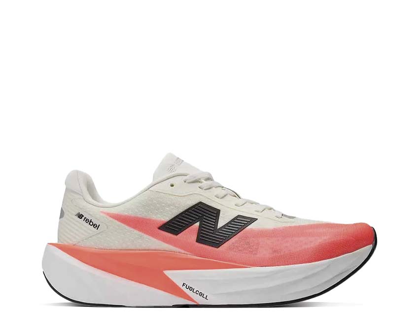 New Balance FuelCell Rebel v5 Urgent Red/White — dynamic colourful running shoe