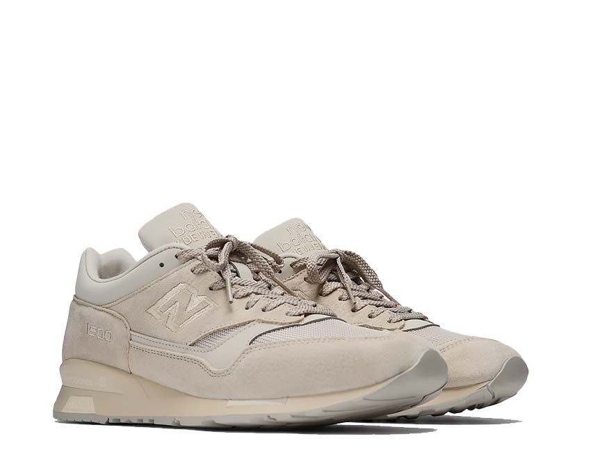 New Balance 1500 Made in UK Silver Birch lateral view — premium leather and mesh upper